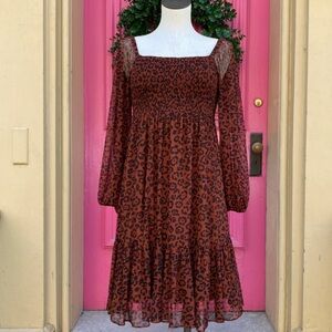 NWOT Taylor Brown Square Neck Bishop Sleeve Midi Sundress